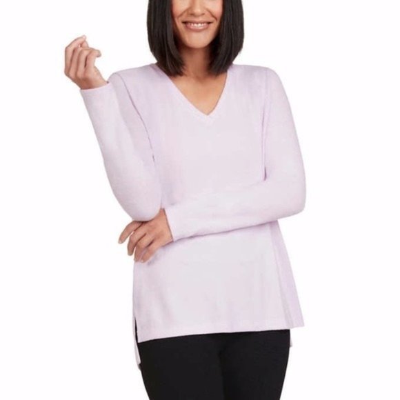 Matty M Tops - MATTY M Cozy V-Neck Long Sleeve Top in Lilac